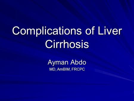 Complications of Liver Cirrhosis