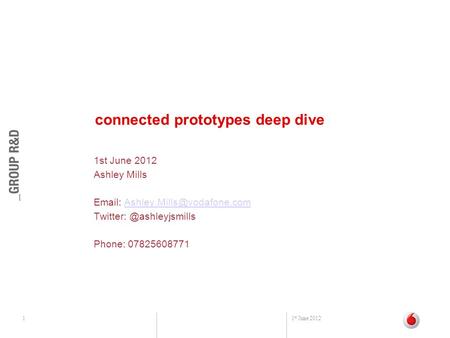 1 1 st June 2012 connected prototypes deep dive 1st June 2012 Ashley Mills