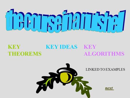 KEY THEOREMS KEY IDEASKEY ALGORITHMS LINKED TO EXAMPLES next.