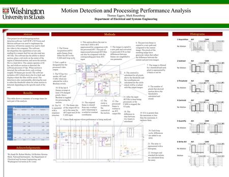 Motion Detection and Processing Performance Analysis Thomas Eggers, Mark Rosenberg Department of Electrical and Systems Engineering Abstract Histograms.