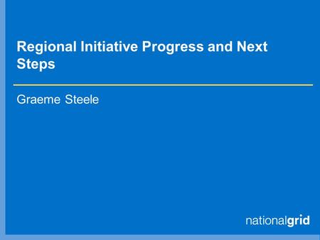 Regional Initiative Progress and Next Steps Graeme Steele.