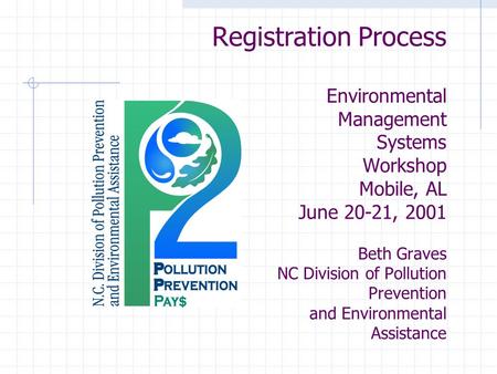 Registration Process Environmental Management Systems Workshop Mobile, AL June 20-21, 2001 Beth Graves NC Division of Pollution Prevention and Environmental.