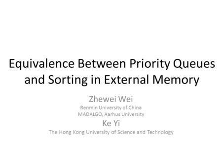 Equivalence Between Priority Queues and Sorting in External Memory