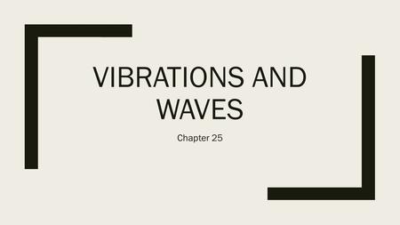 VIBRATIONS AND WAVES Chapter 25. Wave Motion ■Waves consist of some sort of vibratory motion—motion that repeats itself over time. ■Examples include sound.