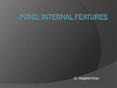 Dr. Mujahid Khan. Pons  The pons may be divided into ventral or basal portion and a dorsal portion, also known as tegmentum  The ventral portion is.