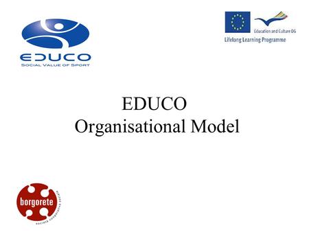 EDUCO Organisational Model. MATERIALS Materials Template –Logbook –Case Study Type 1, Type 2 –Interviews –Report 10 curriculum modules Notes for trainers.