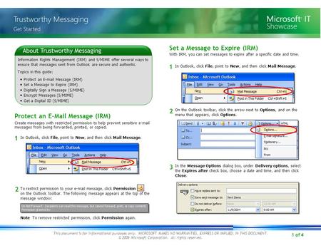 1 of 4 This document is for informational purposes only. MICROSOFT MAKES NO WARRANTIES, EXPRESS OR IMPLIED, IN THIS DOCUMENT. © 2006 Microsoft Corporation.