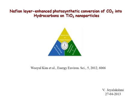 Nafion layer-enhanced photosynthetic conversion of CO 2 into Hydrocarbons on TiO 2 nanoparticles Wooyul Kim et al., Energy Environ. Sci., 5, 2012, 6066.