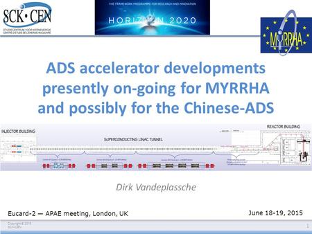 Copyright © 2015 SCKCEN ADS accelerator developments presently on-going for MYRRHA and possibly for the Chinese-ADS Dirk Vandeplassche 1 Eucard-2 — APAE.