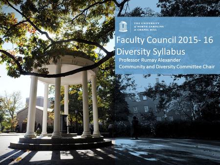 Professor Rumay Alexander Community and Diversity Committee Chair Title Faculty Council 2015- 16 Diversity Syllabus.