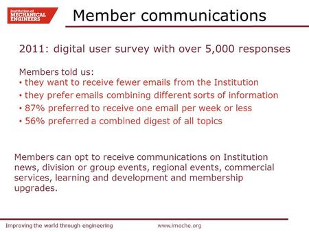 Improving the world through engineeringwww.imeche.orgImproving the world through engineering Member communications 2011: digital user survey with over.