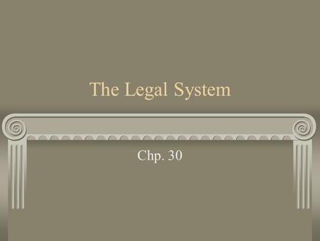 The Legal System Chp. 30. Structure of the Legal System Trial Court – the first court to hear a case Appellate Court – has the authority to review the.