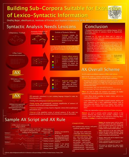 Building Sub-Corpora Suitable for Extraction of Lexico-Syntactic Information Ondřej Bojar, Institute of Formal and Applied Linguistics, ÚFAL.