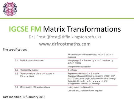 IGCSE FM Matrix Transformations