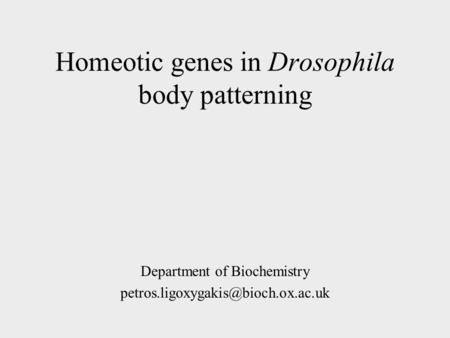 Homeotic genes in Drosophila body patterning Department of Biochemistry