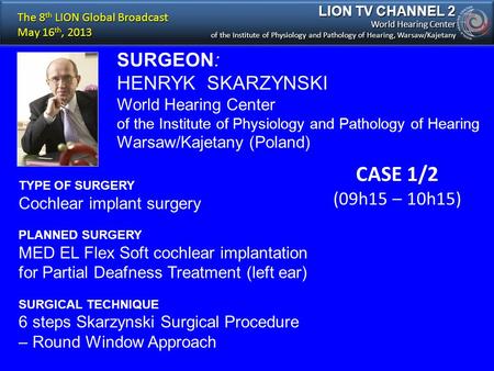 TYPE OF SURGERY Cochlear implant surgery PLANNED SURGERY MED EL Flex Soft cochlear implantation for Partial Deafness Treatment (left ear) SURGICAL TECHNIQUE.