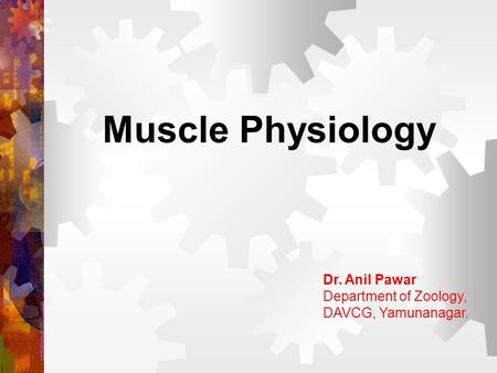 Muscle Physiology Dr. Anil Pawar Department of Zoology, DAVCG, Yamunanagar.