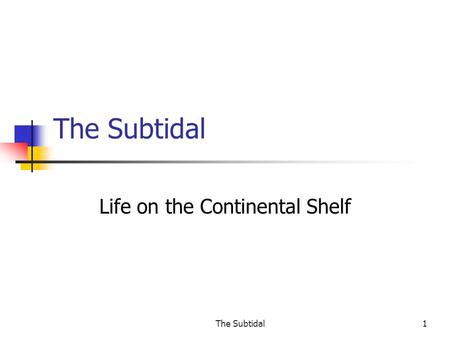 The Subtidal1 Life on the Continental Shelf. The Subtidal2 The Continental Shelf.