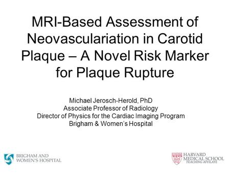 MRI-Based Assessment of Neovasculariation in Carotid Plaque – A Novel Risk Marker for Plaque Rupture Michael Jerosch-Herold, PhD Associate Professor of.