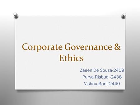 Corporate Governance & Ethics