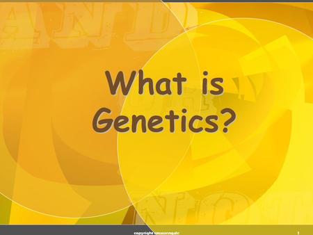 1 What is Genetics? copyright cmassengale 2 Genetic Terminology  Trait - any characteristic that can be passed from parent to offspring  Heredity -