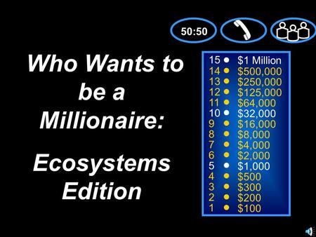 15 14 13 12 11 10 9 8 7 6 5 4 3 2 1 $1 Million $500,000 $250,000 $125,000 $64,000 $32,000 $16,000 $8,000 $4,000 $2,000 $1,000 $500 $300 $200 $100 Who Wants.