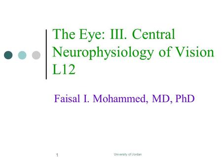 The Eye: III. Central Neurophysiology of Vision L12