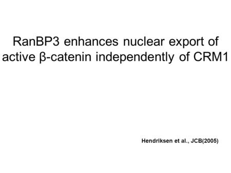 RanBP3 enhances nuclear export of active β-catenin independently of CRM1 Hendriksen et al., JCB(2005)