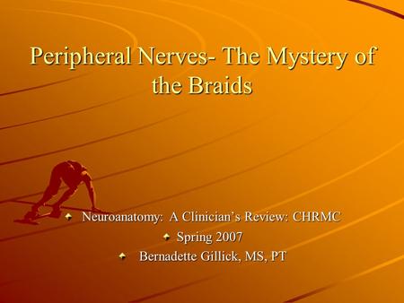 Peripheral Nerves- The Mystery of the Braids Neuroanatomy: A Clinician’s Review: CHRMC Neuroanatomy: A Clinician’s Review: CHRMC Spring 2007 Bernadette.