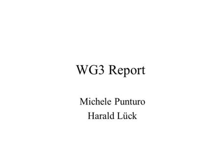 WG3 Report Michele Punturo Harald Lück. WG3 composition Co-Chairmen M.Punturo INFN Perugia, Italy H.Lück MPI für Gravitationsphysik, AEI, Hannover, Germany.