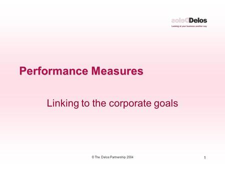 1 © The Delos Partnership 2004 Performance Measures Linking to the corporate goals.