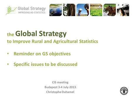 CIS meeting Budapest 3-4 July 2013 Christophe Duhamel the Global Strategy to Improve Rural and Agricultural Statistics Reminder on GS objectives Specific.