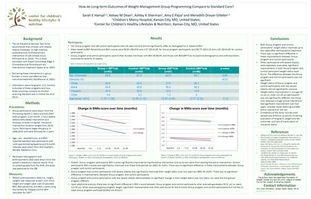 Results Participants: 152 Group program and 189 control participants were ≥9 years old and did not significantly differ by demographics or baseline BMI.