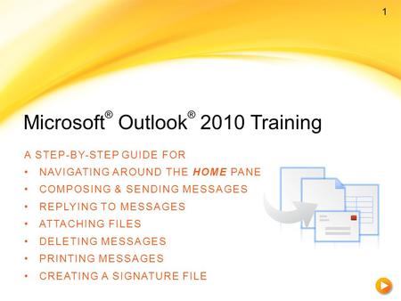 A STEP-BY-STEP GUIDE FOR NAVIGATING AROUND THE HOME PANE COMPOSING & SENDING MESSAGES REPLYING TO MESSAGES ATTACHING FILES DELETING MESSAGES PRINTING MESSAGES.