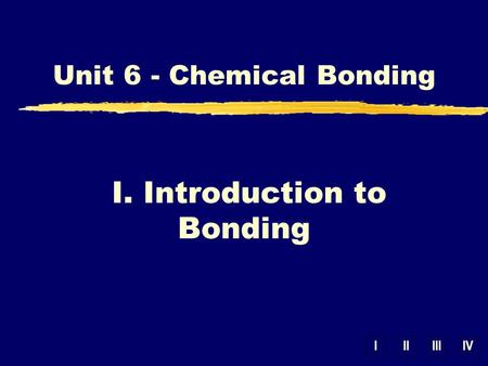 IIIIIIIV Unit 6 - Chemical Bonding I. Introduction to Bonding.