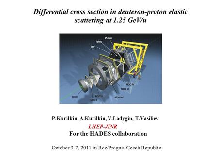 Differential cross section in deuteron-proton elastic scattering at 1.25 GeV/u P.Kurilkin, A.Kurilkin, V.Ladygin, T.Vasiliev LHEP-JINR For the HADES collaboration.