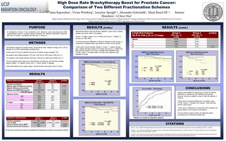 High Dose Rate Brachytherapy Boost for Prostate Cancer: Comparison of Two Different Fractionation Schemes Tania Kaprealian 1, Vivian Weinberg 3, Joycelyn.