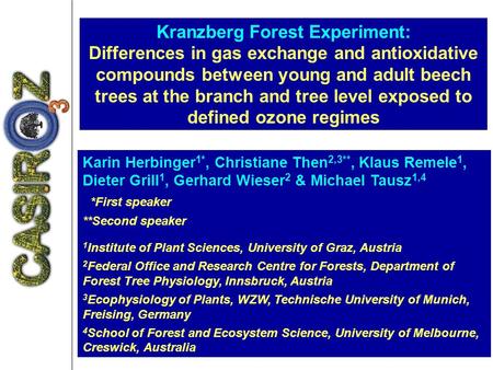 Kranzberg Forest Experiment: Differences in gas exchange and antioxidative compounds between young and adult beech trees at the branch and tree level exposed.