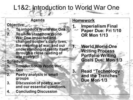 L1&2: Introduction to World War One