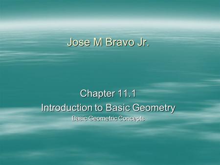 Jose M Bravo Jr. Chapter 11.1 Introduction to Basic Geometry Basic Geometric Concepts.