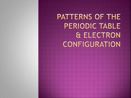 Patterns of the Periodic Table & Electron Configuration