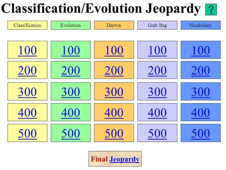 Classification/Evolution Jeopardy