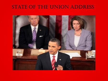 State of the Union Address. The State of the Union is an annual address presented by the President of the United States before a joint session of Congress.