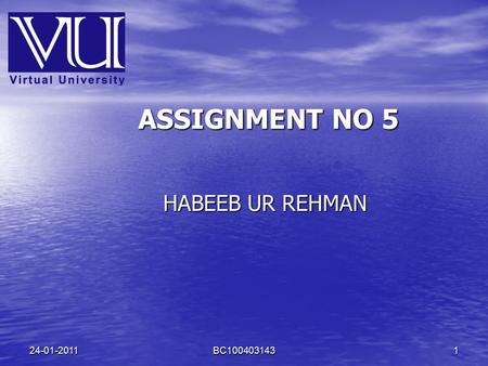 BC100403143124-01-2011 ASSIGNMENT NO 5 HABEEB UR REHMAN HABEEB UR REHMAN.