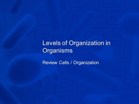 Levels of Organization in Organisms Review Cells / Organization.