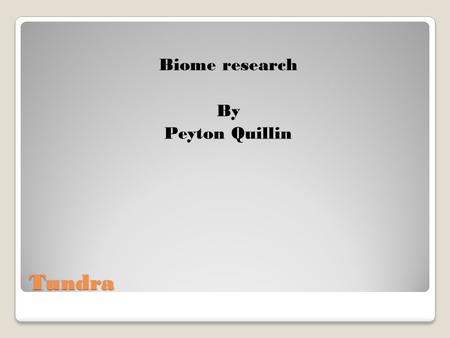 Tundra Biome research By Peyton Quillin. Tundra Geography & Climate Location: Arctic circle, Antarctica Description:Cold,Dry Soil type:frozen,permafrost.