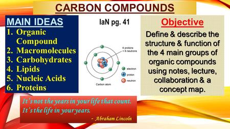 Carbon Compounds Main Ideas Objective Organic Compound Macromolecules