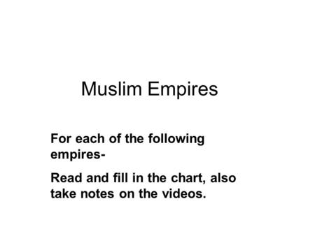 Muslim Empires For each of the following empires-