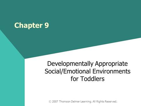 © 2007 Thomson Delmar Learning. All Rights Reserved. Chapter 9 Developmentally Appropriate Social/Emotional Environments for Toddlers.