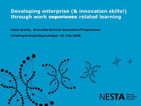 Helen Gresty, Executive Director Innovation Programmes Creating Enterprising Colleges - 01 July 2008 Developing enterprise (& innovation skills!) through.